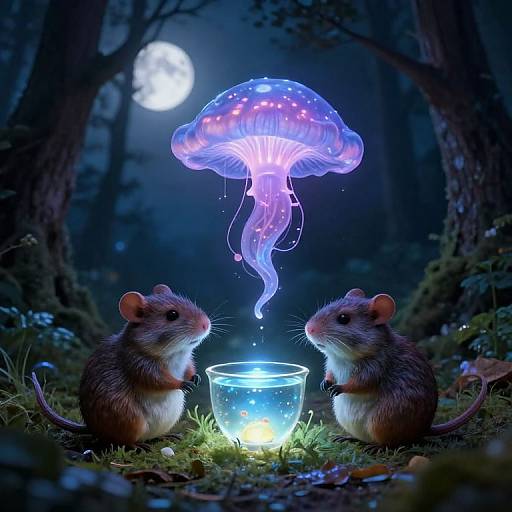 Whimsical Rodents in Moonlit Forest