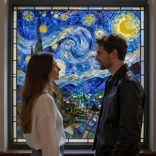 Couple in Front of Stained Glass Window