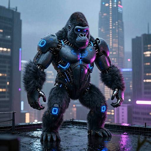 Cyber Gorilla in Neon Futuristic City