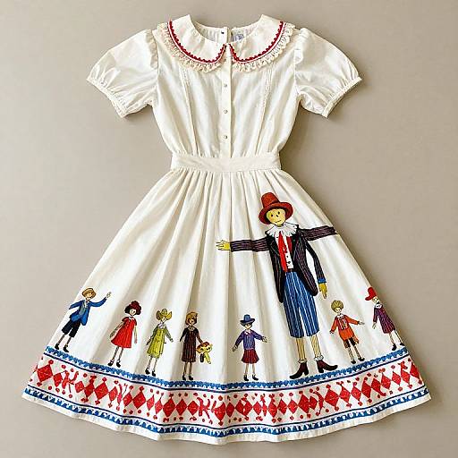 1950s Vintage Scarecrow Border Dress