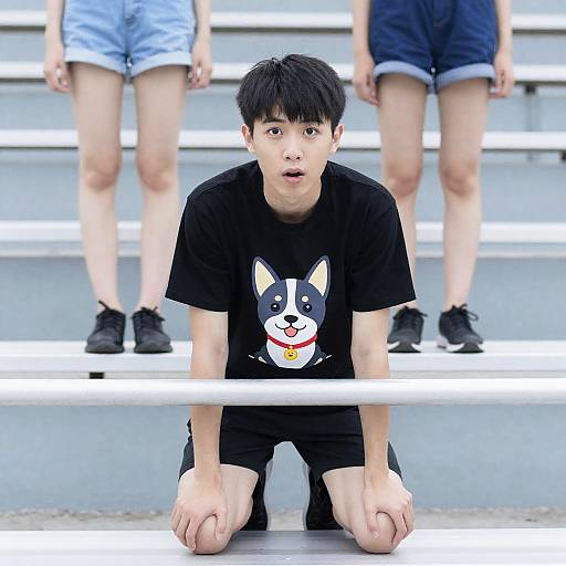 Surprised Young Man on Bleachers