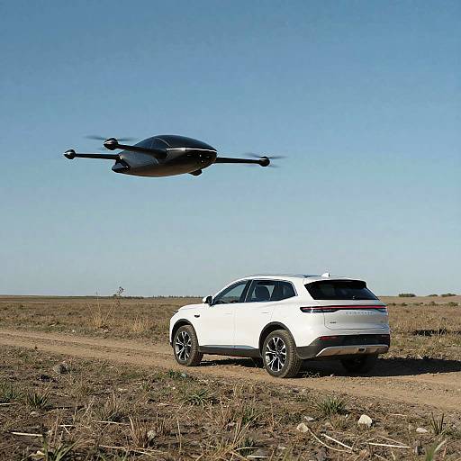 Futuristic Flying Car Over SUV
