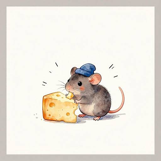 Cheerful Mouse Nibbling Cheese