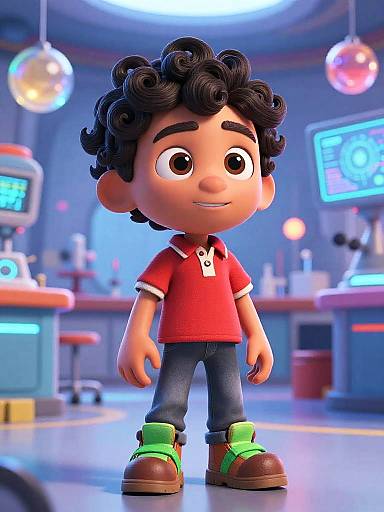 3D Cartoon Boy in Futuristic Lab