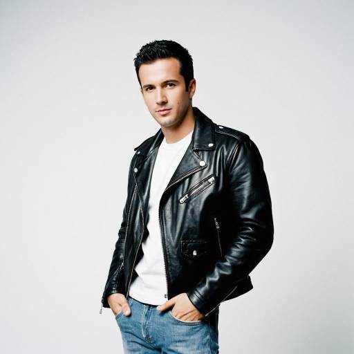 Young man in black leather jacket and white t-shirt