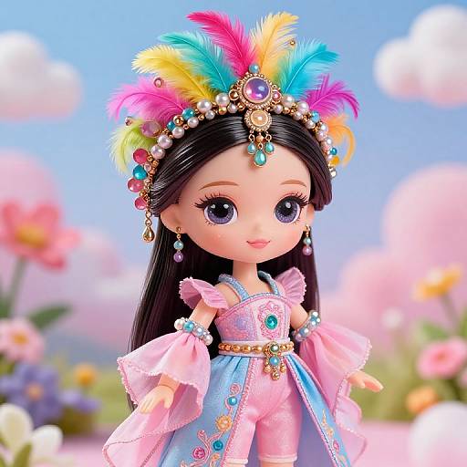 Detailed Female Doll with Colorful Headdress