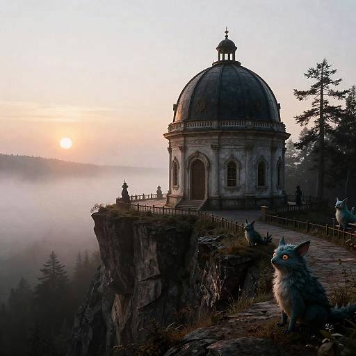 Friedrich-Style Arcane Cliffside Observatory at Dawn