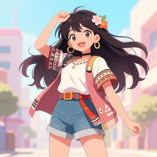 Mexican Anime Girl in Aztec Streetwear