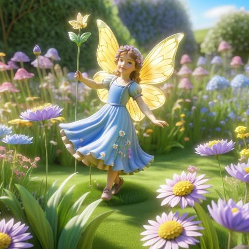 Fairy in Magical Garden with Butterfly Staff