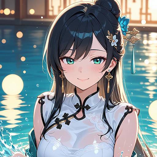 Seductive Girl in Elegant Cheongsam