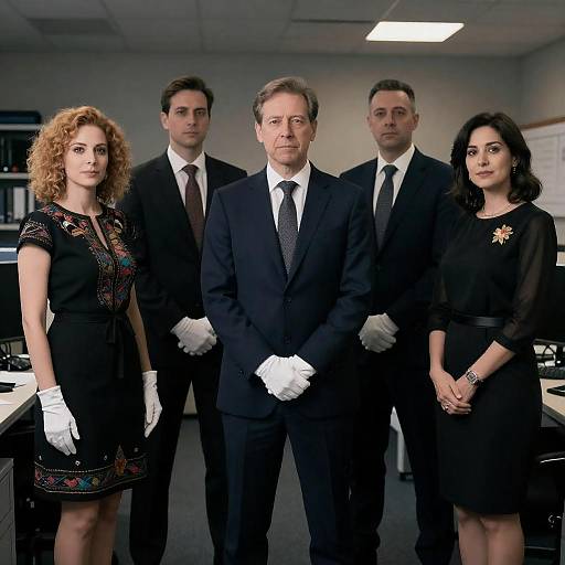 Dimly Lit Office Formal Group Portrait