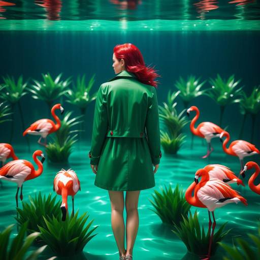 Woman Underwater Surrounded by Flamingos