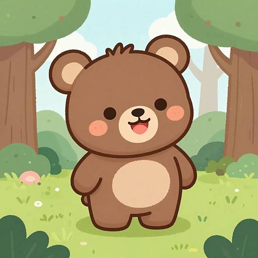 Cute Cartoon Bear Cub in Forest