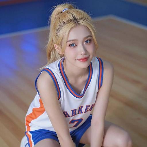 Blonde Woman in Basketball Top