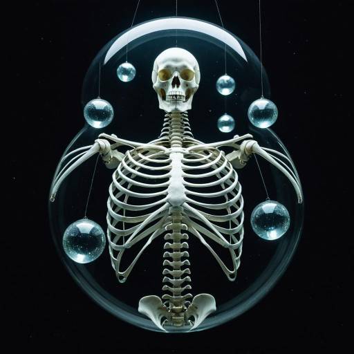 Glass Rib Cage with Floating Luminous Orbs