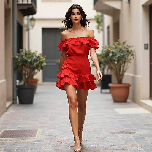 Playful Woman in Red Mini Dress