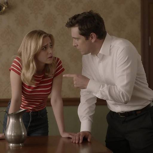 Man Pointing at Concerned Woman Indoors