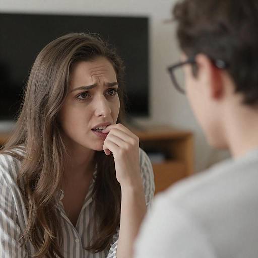 Concerned Woman Looking at Man Indoors