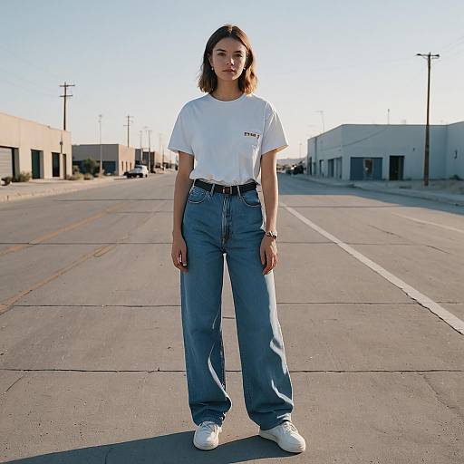 Woman in Low-Rise Baggy Jeans on Desert Street