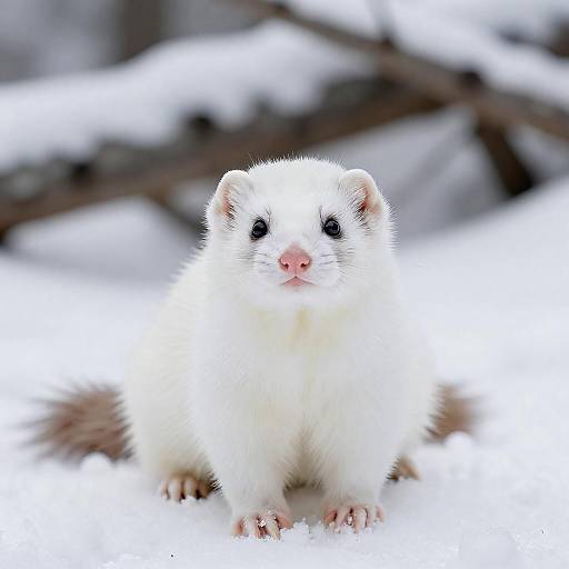 White Ferret Captured in Snowy Scene