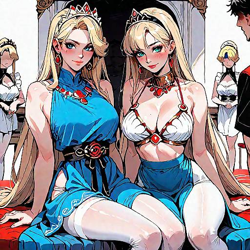 Anime Style Royal Sisters in Elegant Dresses