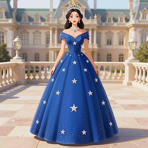 Queen in Sapphire Starry Gown