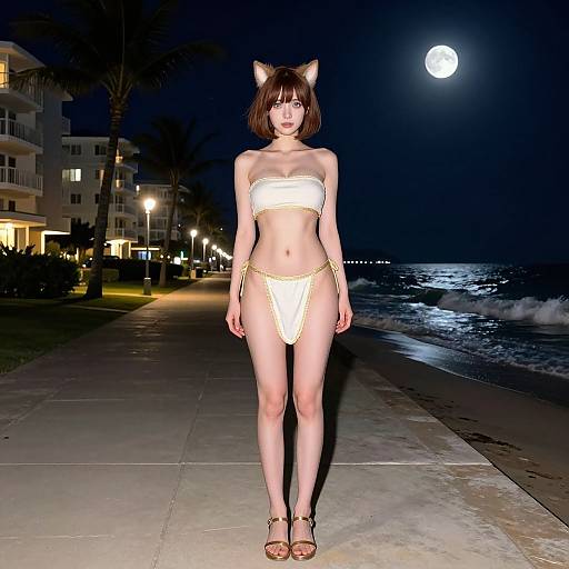 Victorian Girl by Moonlit Beach