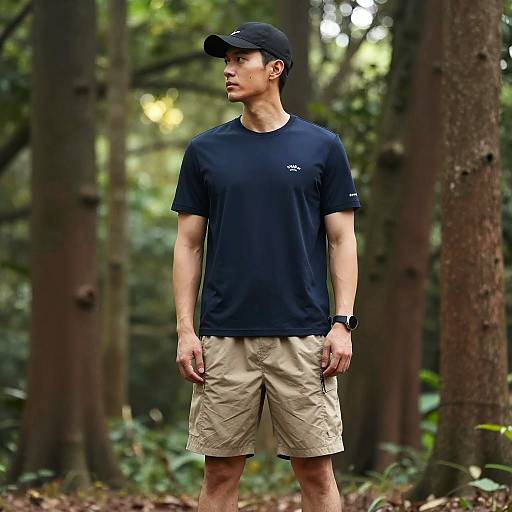 Casual Athlete in Serene Forest Scene