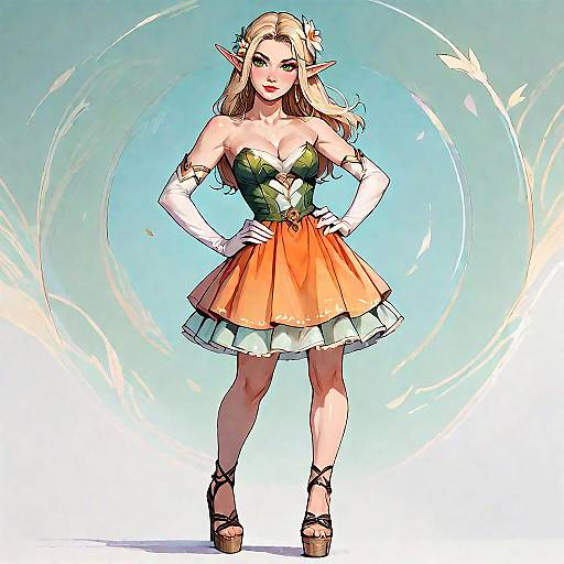 Blonde Elf Girl in Elegant Dress