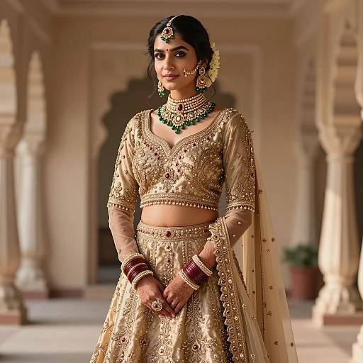 Indian Bride in Gold Embroidered Lehenga