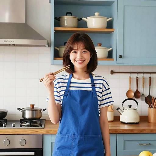 Smiling Woman in Cozy Kitchen
