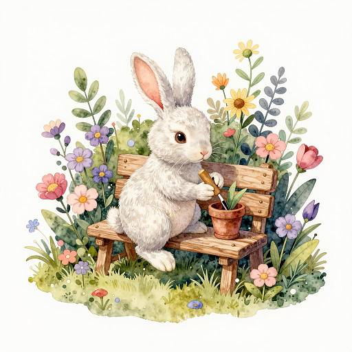 White Rabbit Sculpting in Whimsical Garden