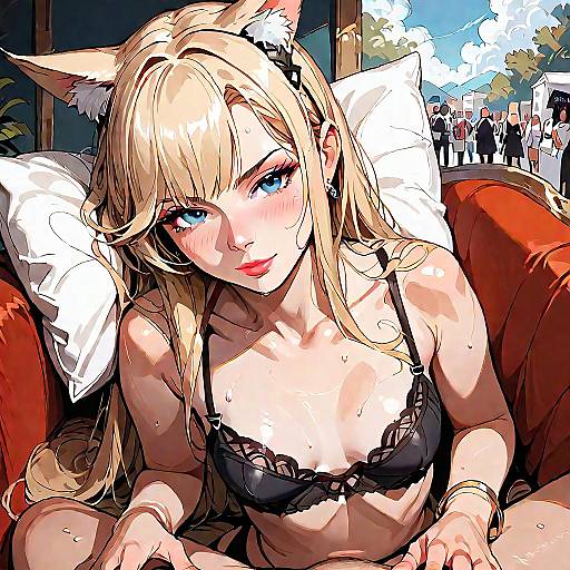 Exhibitionist Catgirl Artwork with Dual Focus