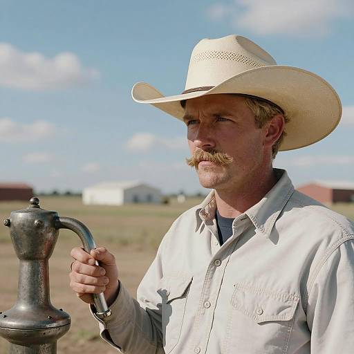 Serious Man in Cowboy Hat Photograph