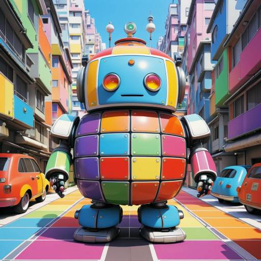 Colorful Chubby Robot in Ghibli Style