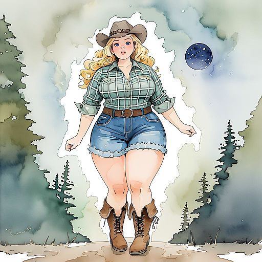 Curvy Alien in Cowgirl Outfit Adventure