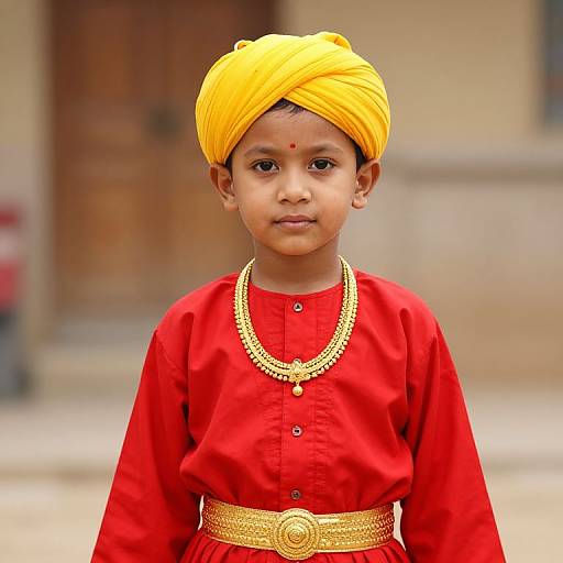 Young Boy in Traditional Red Outfit