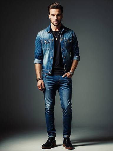 Man in Stylish Denim Outfit