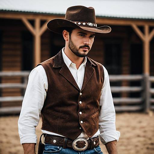 Realistic Cowboy Costume Male Portrait