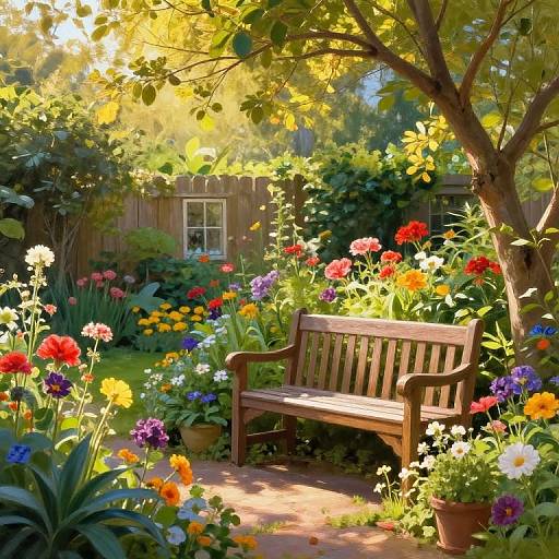 Cozy Garden Wooden Bench in Bloom