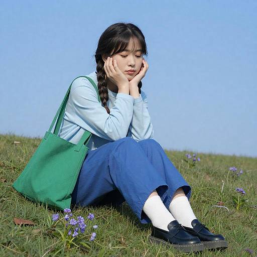 Serene Moment on a Grassy Hill