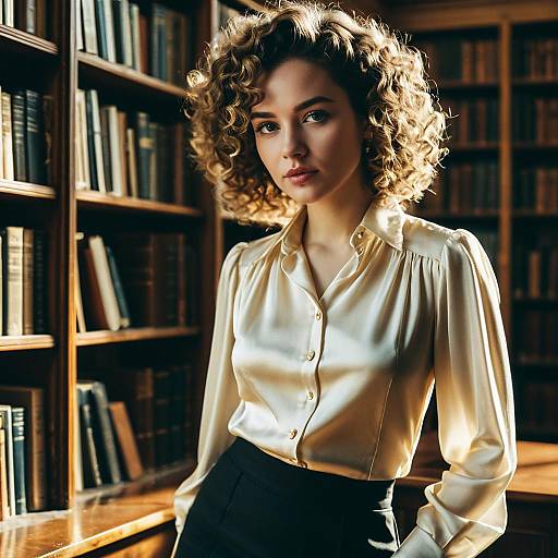 Elegant Curly Crop in Vintage Library