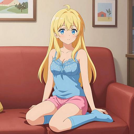 Anime Style Cozy Living Room Scene