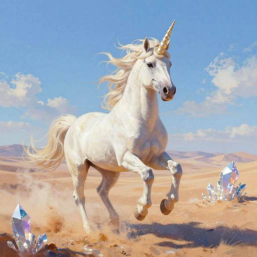 Radiant Unicorn Galloping Across Crystal Desert