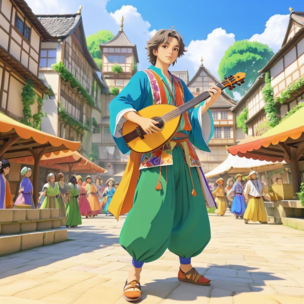 Vibrant Bard in a Historical Village Square