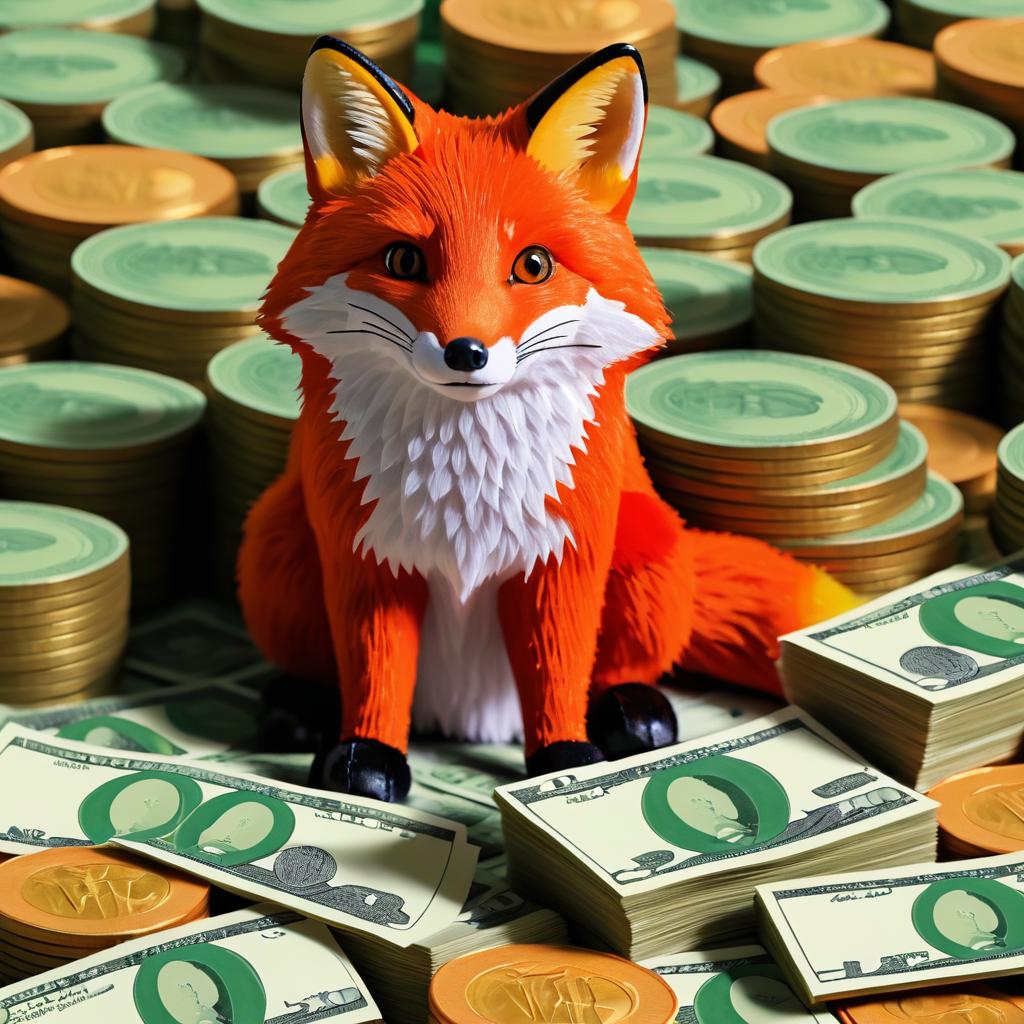 Realistic Red Fox Counting Money Portrait