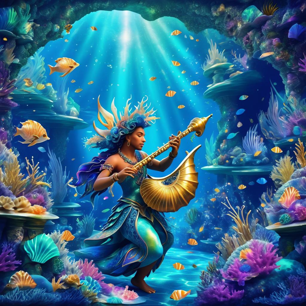 Merfolk Bard Enchants Underwater Grotto