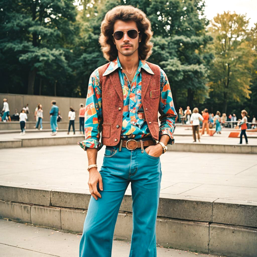 Funky 70s Fashion in a Skate Park