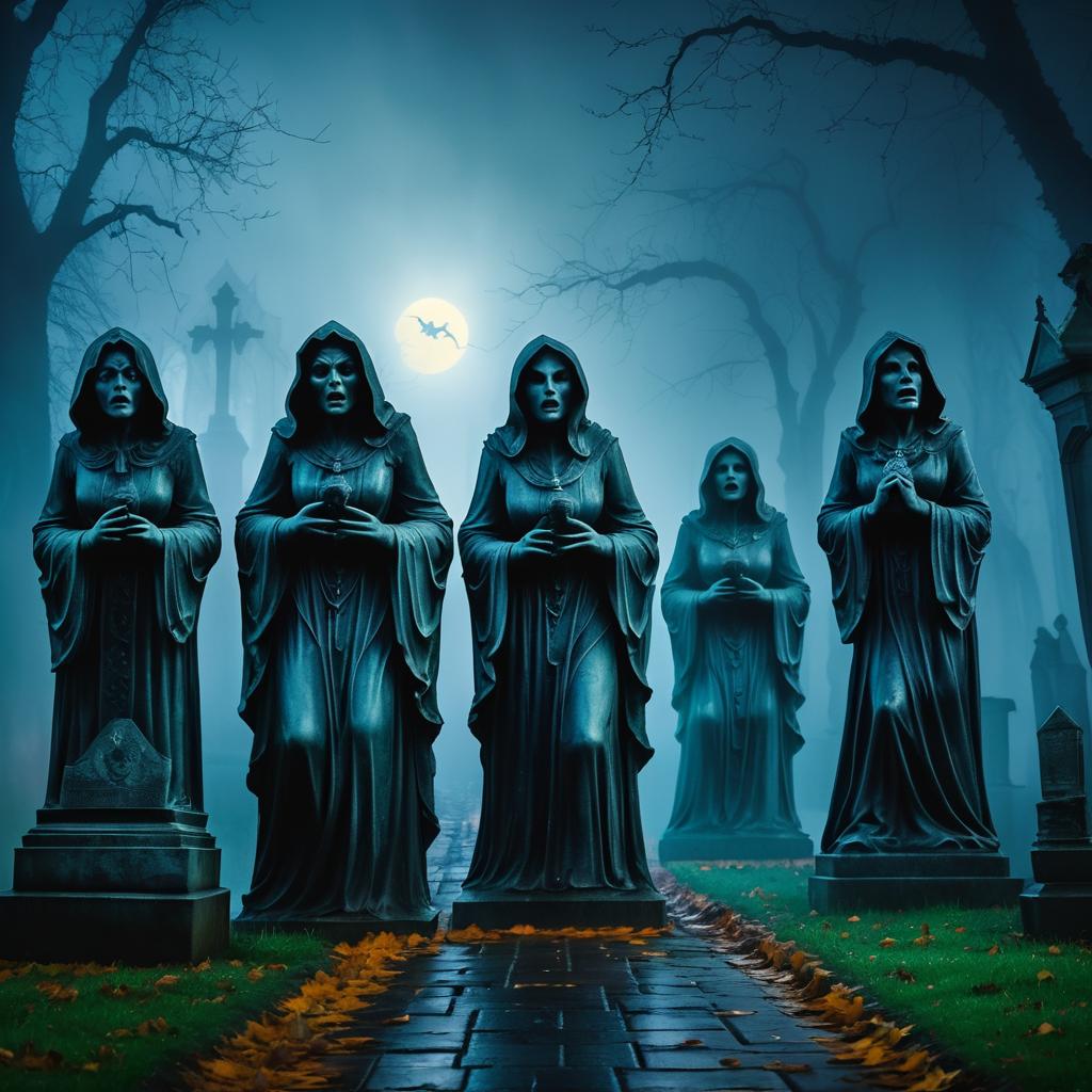 Spooky Ghouls Haunting a Misty Cemetery