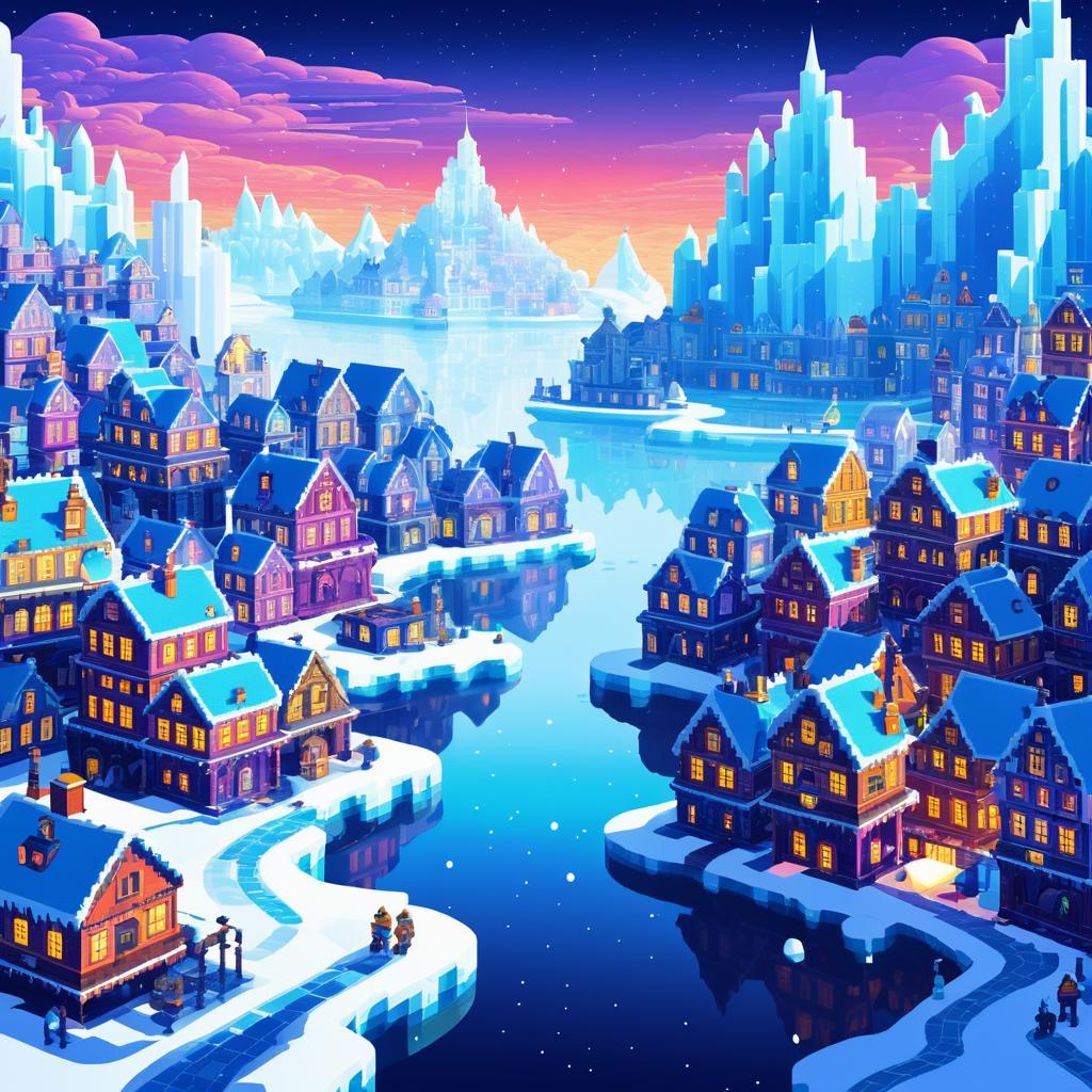 Polar Pixel Art Port Town Landscape